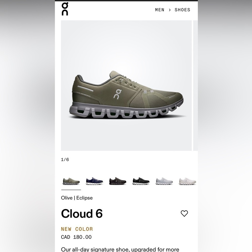 On Running Men's Cloud 6 Athletic Shoes in Olive and Gray